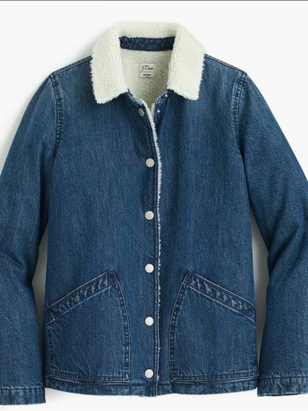 J. Crew Blue Denim Jacket with Cream Sherpa Collar